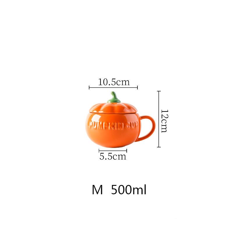 1500ml Pumpkin Shape Ceramic Mug with Lid High-capacity Heat Resistant Breakfast Coffee Milk Cup Halloween Birthday Gift