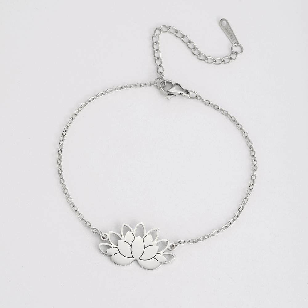 Bracelet Fleur de Lotus Dawapara Charme Lotus Bonne Fortune Bracelet Femme Cadeaux Amoureux Méditation Yoga Bijoux Couple Acier Inoxydable