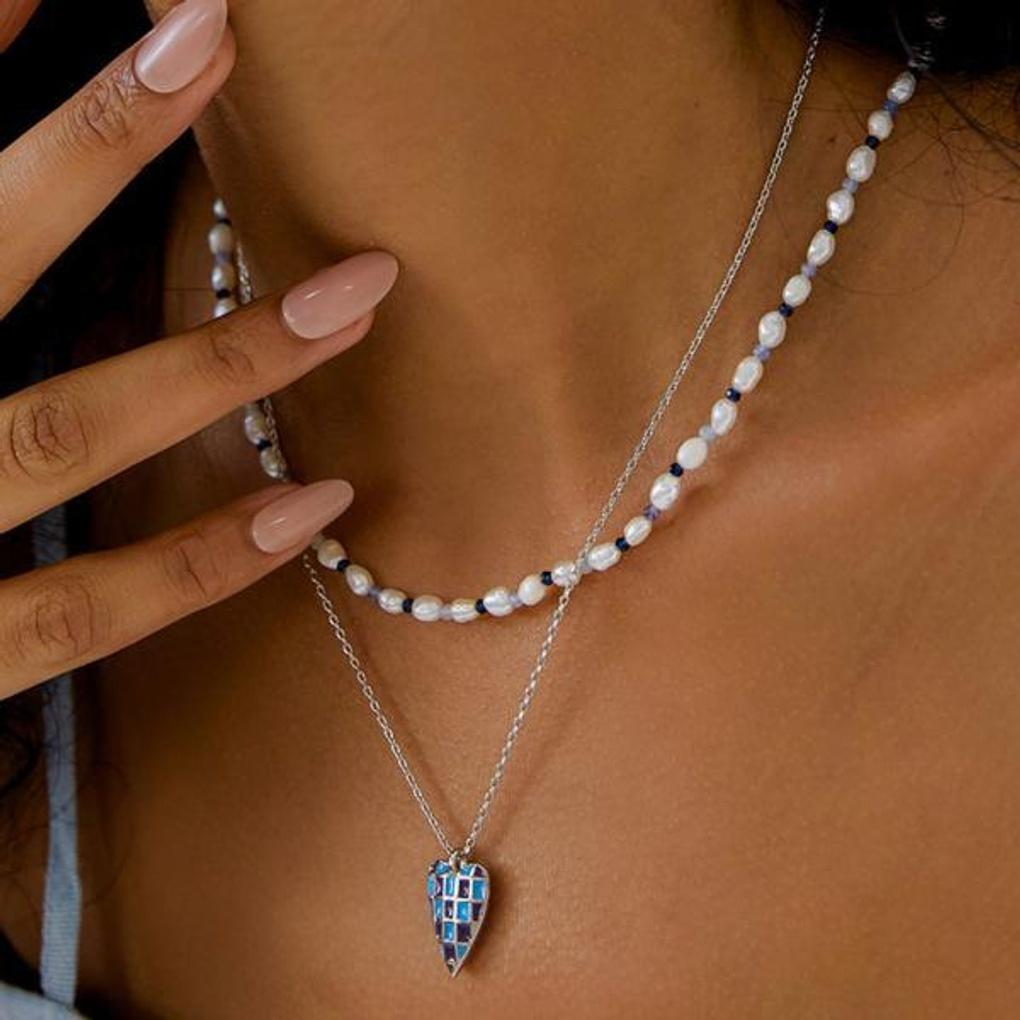 

[POPTS] Pearl Earth Blue Mix Necklace OTN222503PWW Basic (photo color)