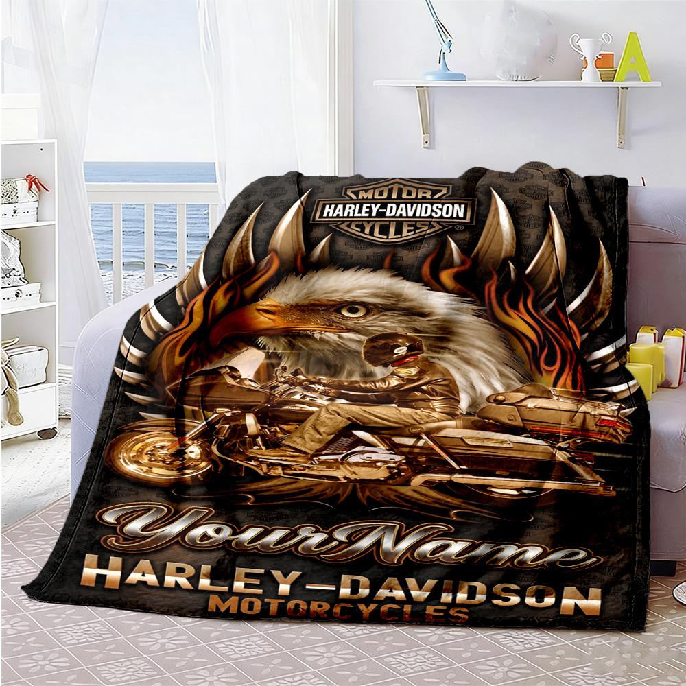 Harley-davidson Motorcycles Personalized Text Blanket Multi-purpose Customizable Blanket Soft Warm Cozy Great for Picnics Bed Office Chair Bedding