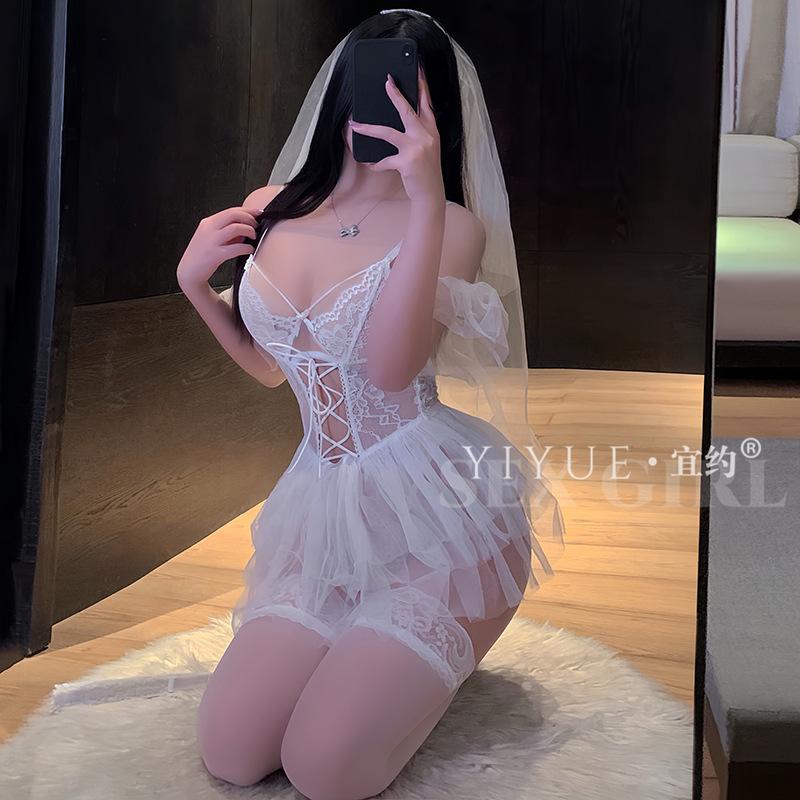 Erotic Underwear, Sexy wedding dress, one-piece dress, Pure Desire, Lace Seductive, lace-up, Slimming uniform, pajamas 1338