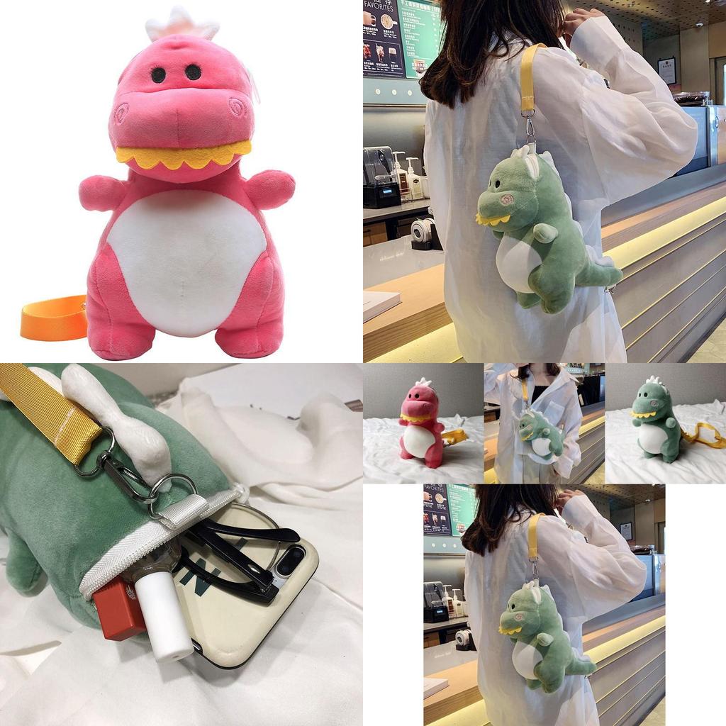 Bolsa Transversal de Pelúcia Adorável de Dinossauro Verde Estilo Contemporâneo Fofo Para Meninas