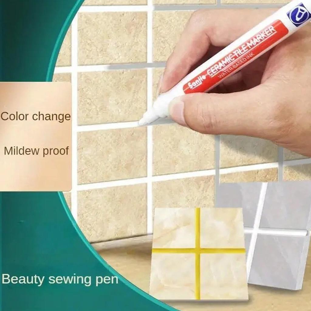 12pcs Grout Pen White Tile Paint Marker: Waterproof Grout Paint, Tile Grout Colorant and Sealer Pen - Beige, Narrow 5mm Tip
