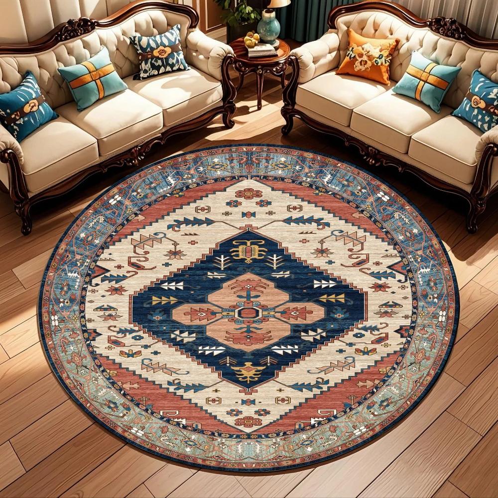 Vintage Bohemian Round Area Rug NonSlip Floor Mat for Living Room Bedroom Sofa Chair Accent Luxury Coffee Table Rug Home Decor