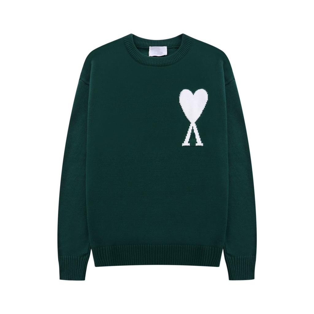 New AMI CS Knitted Sweater Crew Neck Trendy Brand Female Couple Small Love Loose Top Long Sleeve Cross-border Knitted Sweater