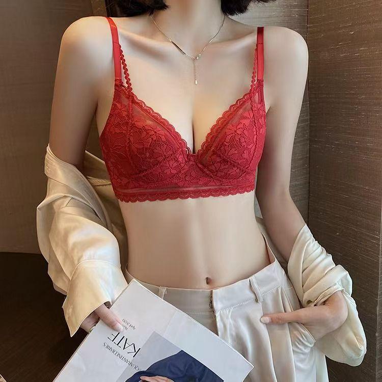 French underwear women's summer thin thin thin collection breast anti-sagging sexy pure lace big chest small bra cover