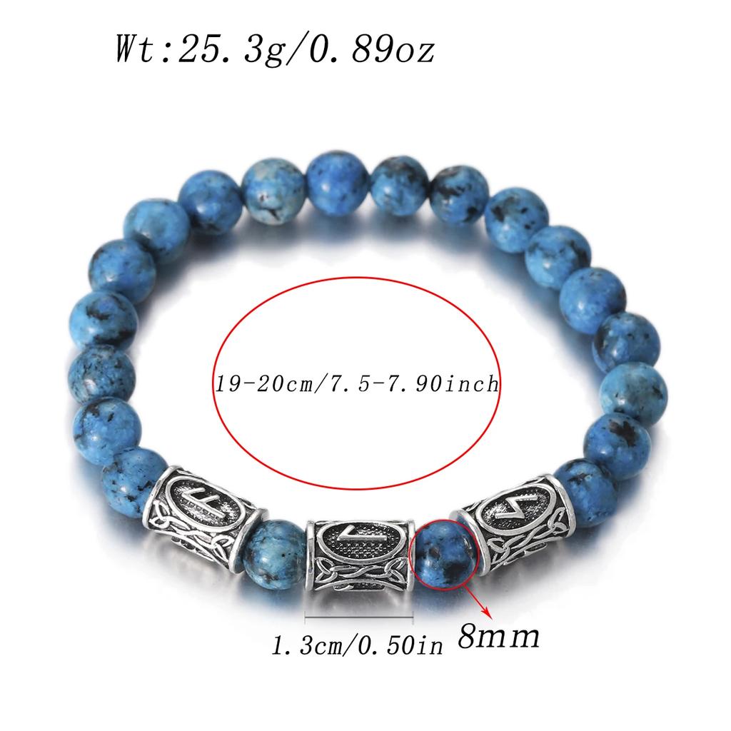 Viking Men Bracelet Norse Runes Stone 8mm Natural Jade Sodalite Turquoise Lava Beads Jewelry Bangles Homme Pulseras
