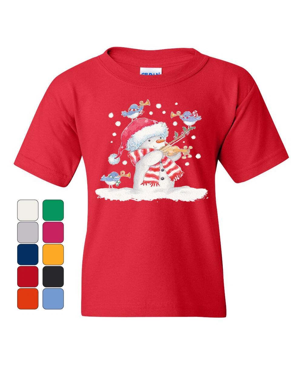 Snowman Playing a Violin Youth kids boys T-Shirt Merry Christmas Let It Snow Kids Tee 150