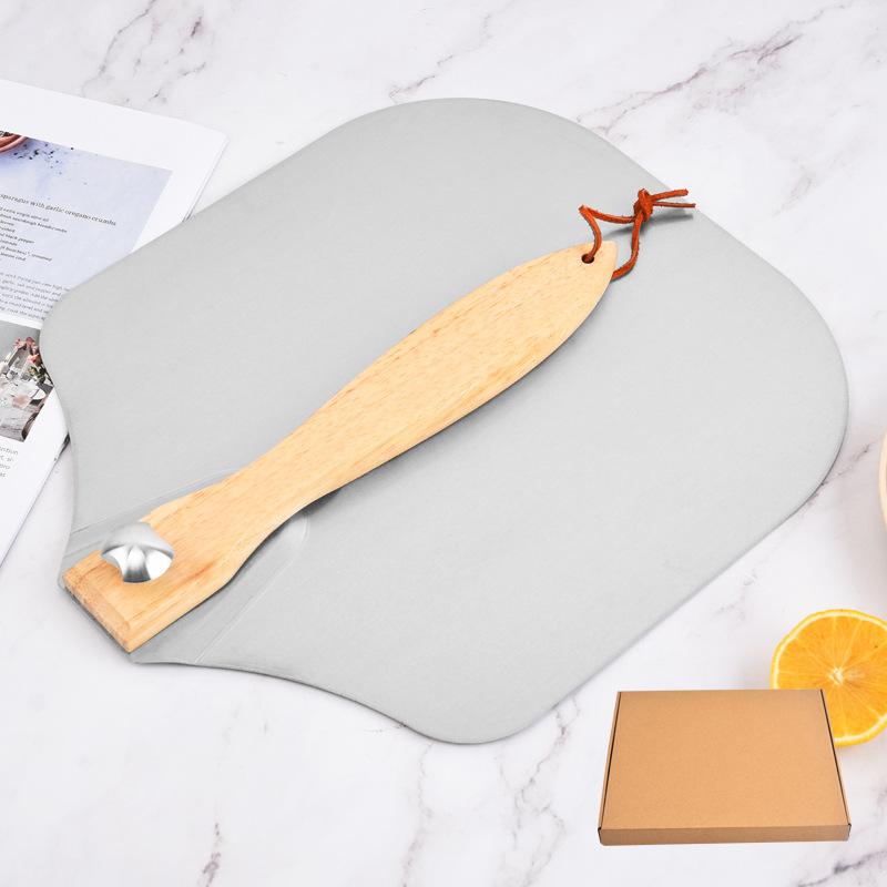 Aluminum Metal Pizza Shovel Spatula with Foldable Wooden Handle Nonstick Oven Cake Lifter Transfer Tray Baking Homemade Bread