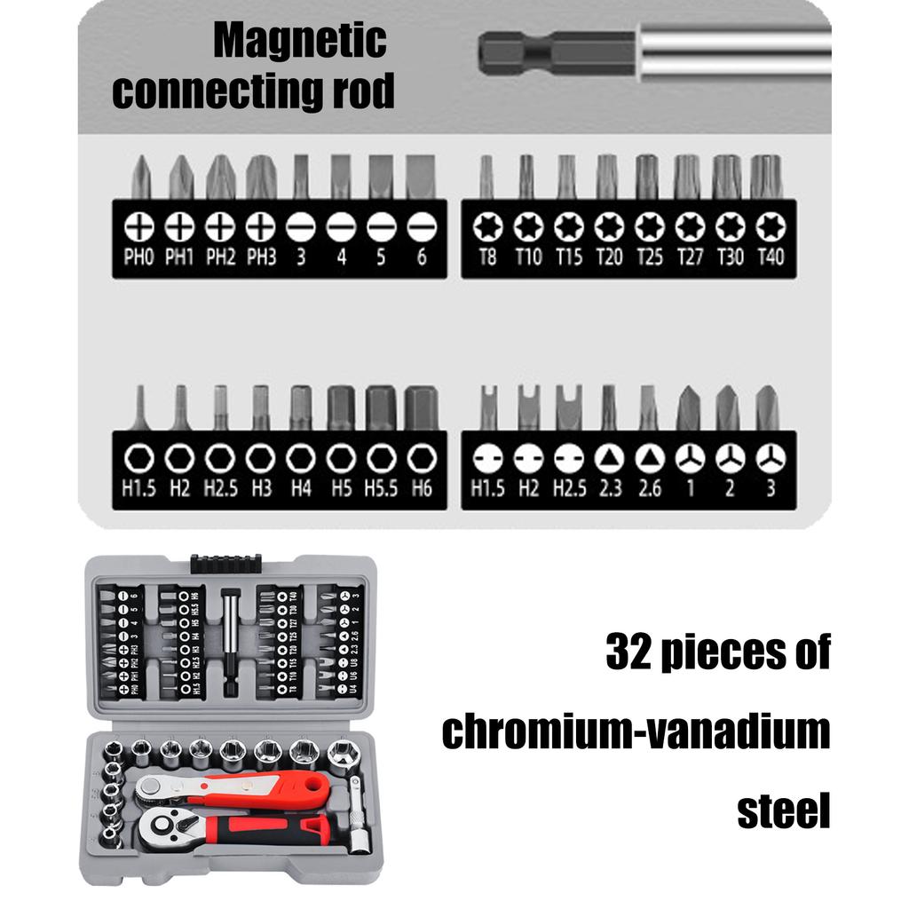 48-teiliges Schnell 1/4 Steckschlüssel Knarrenset Sechskant Autoreparaturwerkzeug Schraubenschlüssel Knarrenset Griff Professionelles Arbeits-Handwerkzeug