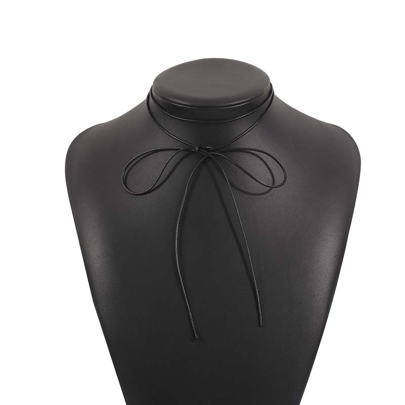 Vintage Black Bowknot Rope Chain Necklace for Women Elegant Weave Knotted Bowknot Ribbon Adjustable Chain Choker Y2K Jewelry