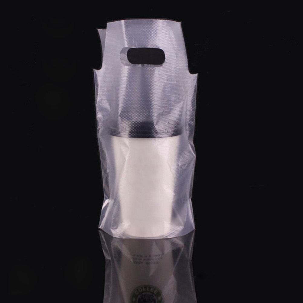 200Pcs Transparent Takeout Bag Coffee Cup Holder Portable Pouch 26cm Lightweight Durable No Smell Shopping Handbag