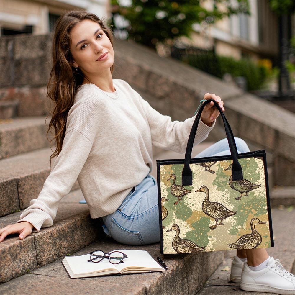 Vintage Duck Printed Casual Tote Bag Fashion Portable Daily Use Shoulder Bag for Outdoor Shopping