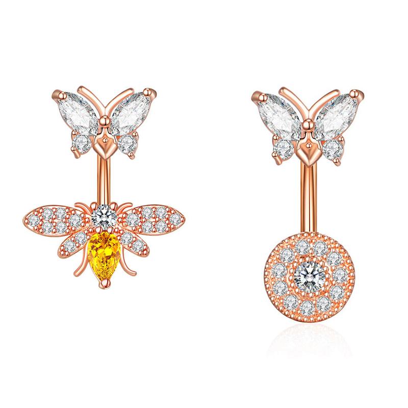 Butterfly Bee Belly Button Ring Stainless Steel Crystal Zircon Flower Navel Ring For Women Sexy Body Piercing Jewelry