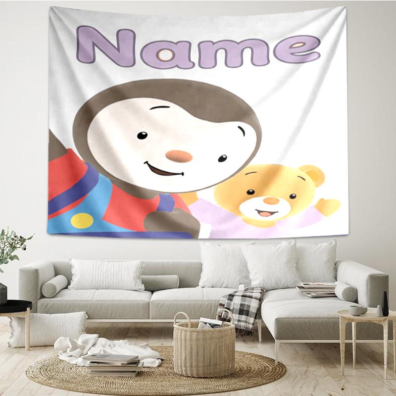 Custom Name Tchoupi Print Tapestry, Backdrop, Easy Setup, Ideal for Bedroom, Office & Living Room, with Aesthetic Wall Hanging Decor.