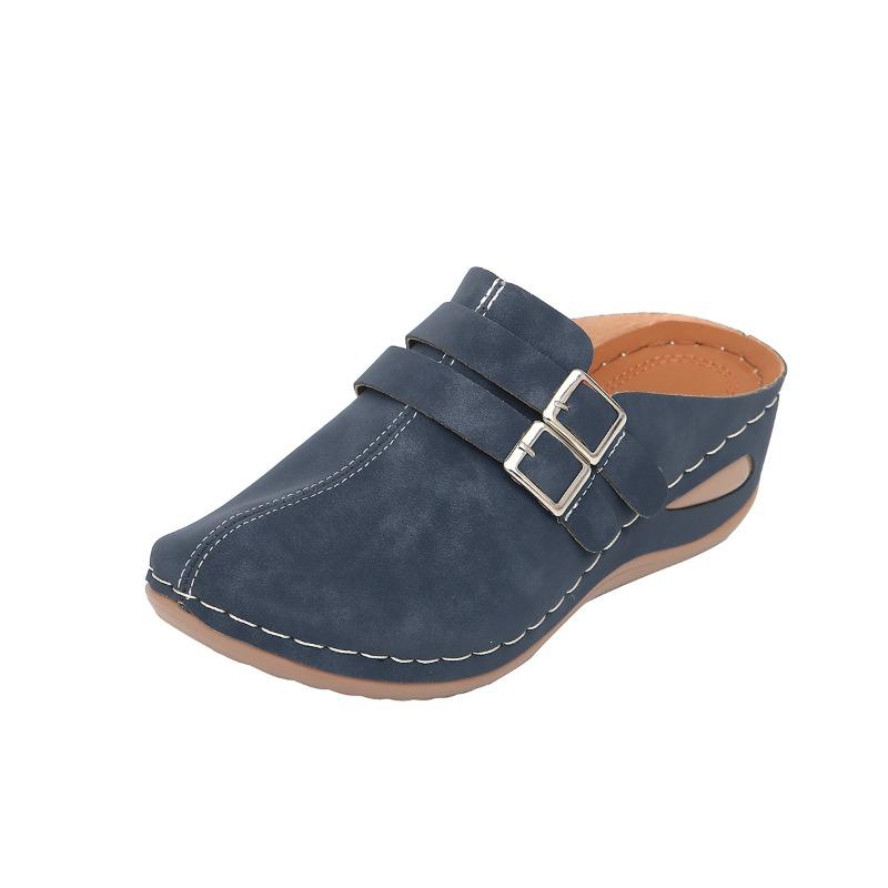 Schuhe im neuen Stil, Zehensandalen, Damenschuhe mit übergroßer Metallschnalle, Keilabsätze