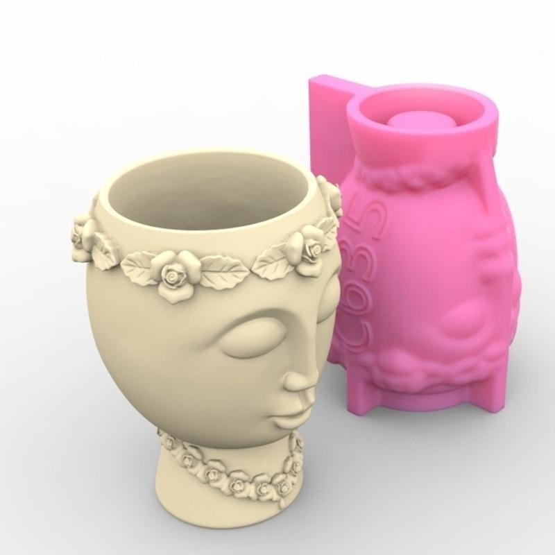 Flower Vase Silicone Mold  Crafting Tool Face Shaped Succulent Vase Molds Concrete Silicone Mold for  Flowerpot
