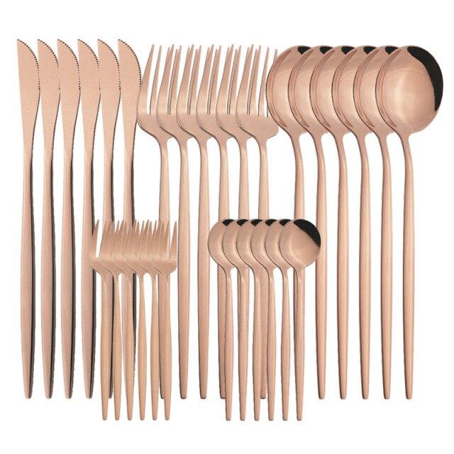 Black Gold Cutlery Set Knives Dessert Fork Tea Spoon Flatware Dinnerware Stainless Steel Dinner Silverware Kitchen Tableware Set