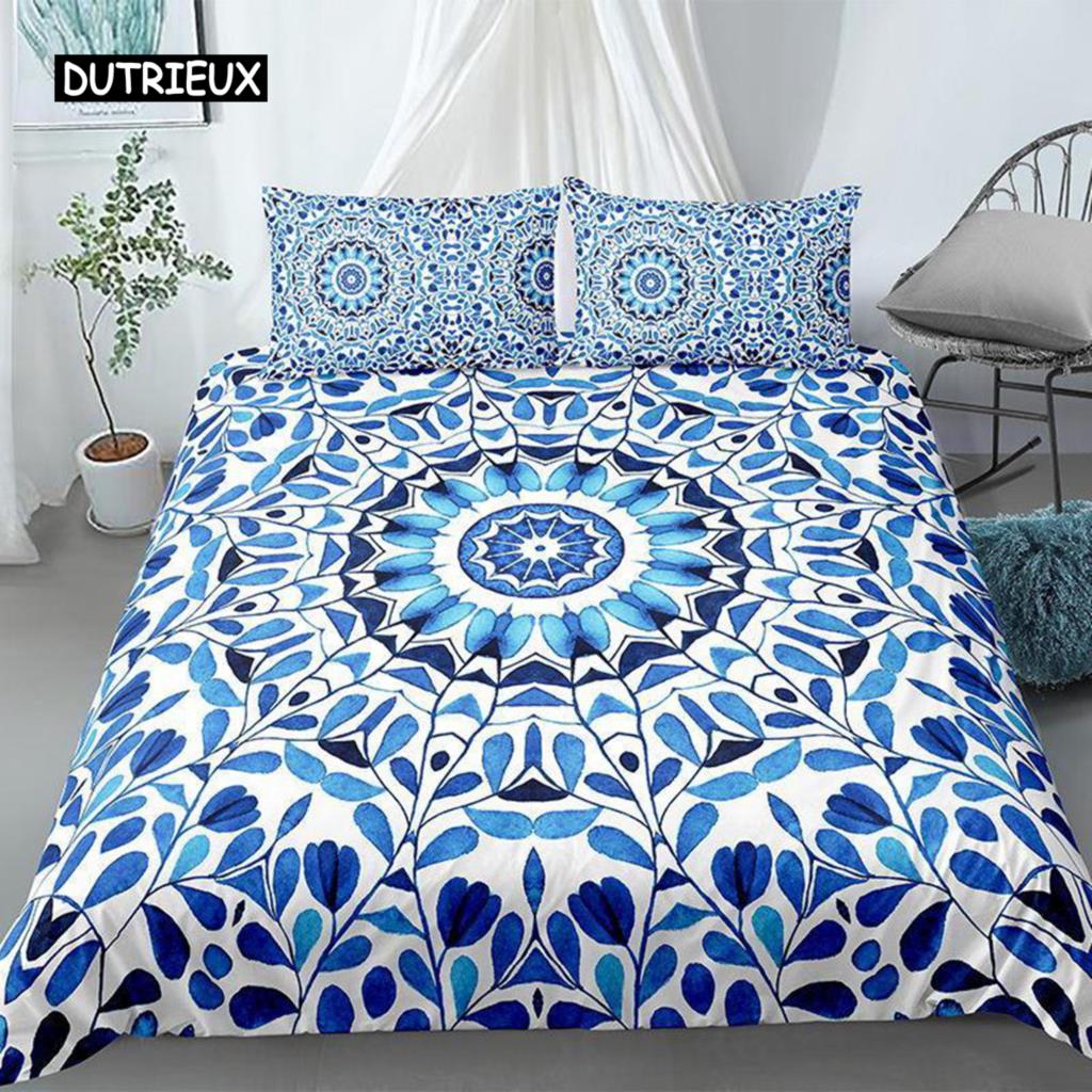 Mandala Duvet Cover Set King Polyester Tie Dye Paisley Quilt Cover Purple Boho Hippie Trippy Floral Exotic Style Bedding Set
