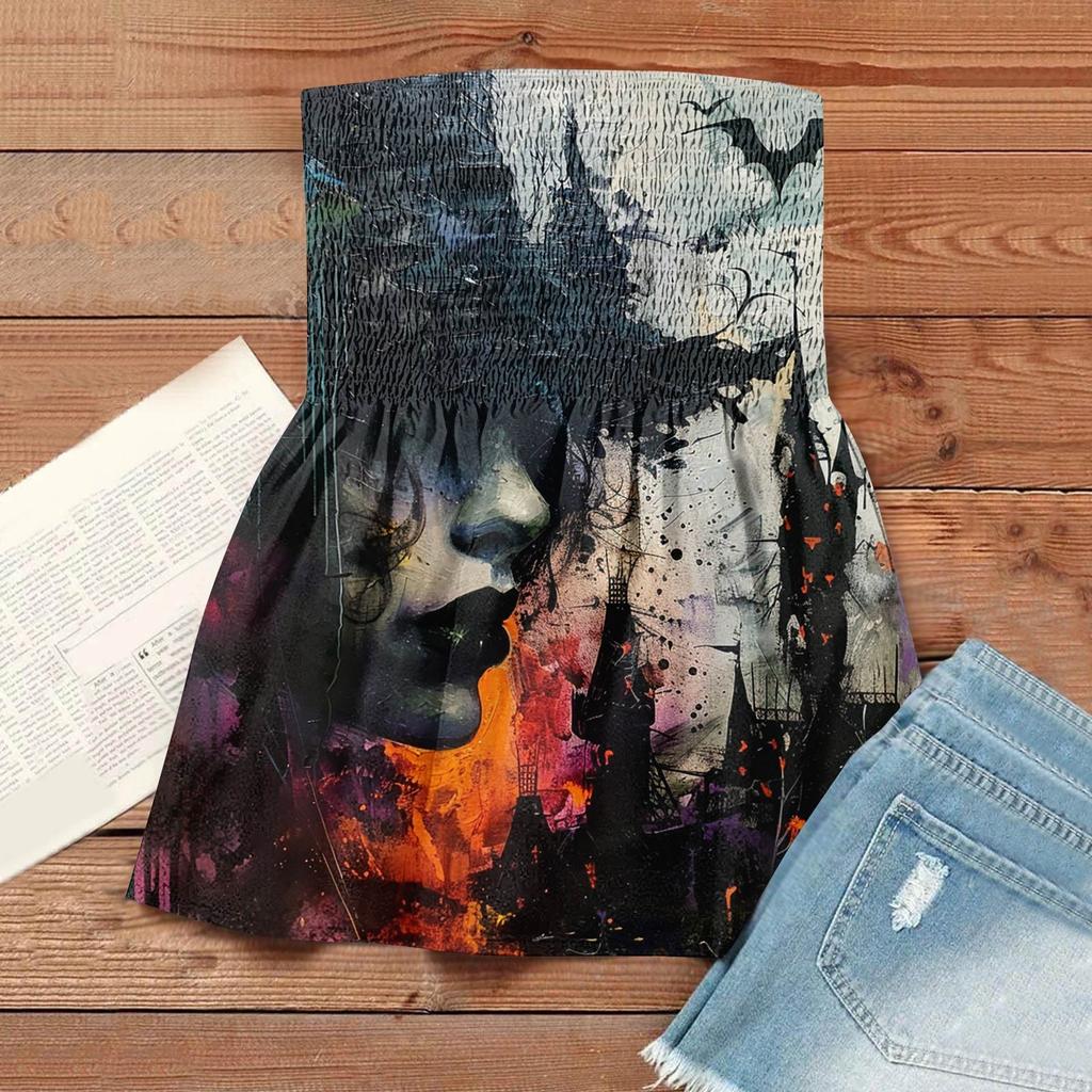 Summer Tube Tops For Women,Cute Sexy Off Shoulder Print Sleeveless T-Shirt