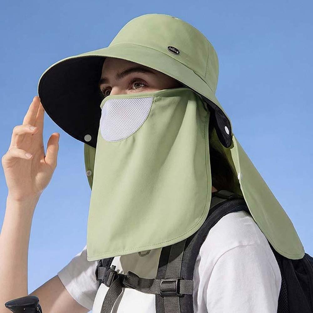 Sun Hat Anti-UV Mask Sunshade Shawl Cap Solid Color Portable Neck Protection Hat Polyester Wide-brimmed Picking Tea Hat Sport