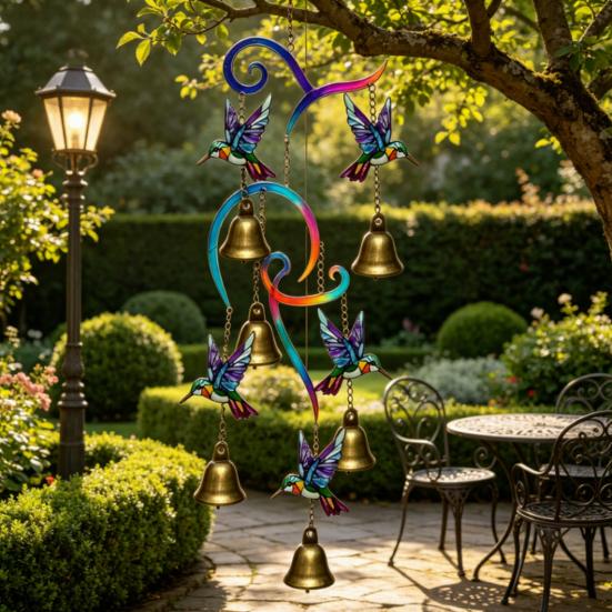 Hummingbird Wind Chimes, Lifelike Hummingbird Metal Wind Bell, Crisp Sound Garden Hanging Pendants for Garden Balcony Porch Decor