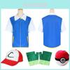 Pokmon Cosplay Kostüm Blauer Mantel Hut Handschuhe Pokéball Anime Set**