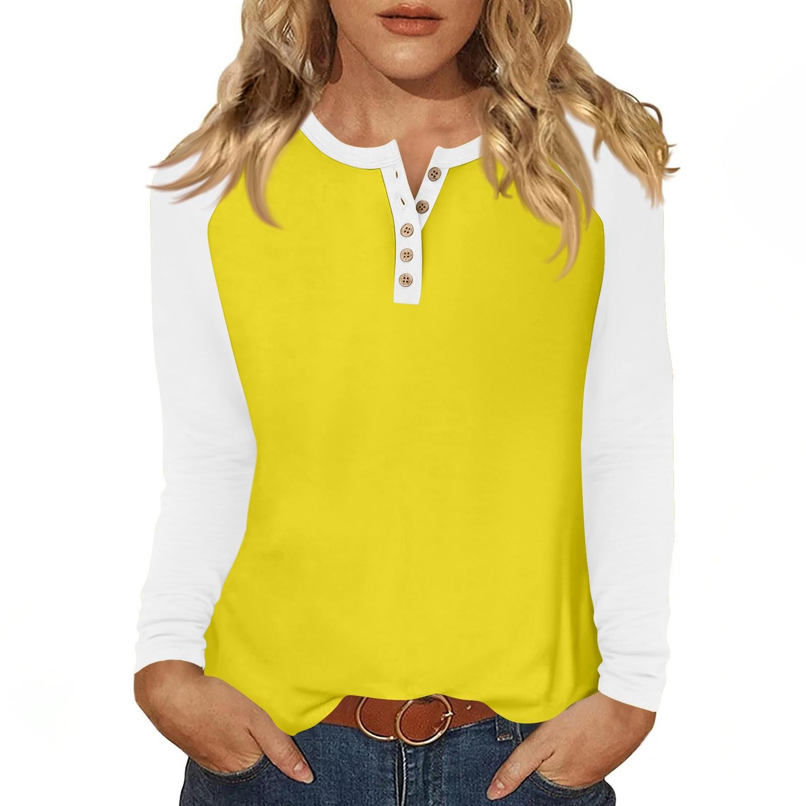 

Женская футболка с принтом, длинный рукав, повседневная мода, базовая, круглый вырез, пуговицы, рукав реглан, топ XL жёлтый