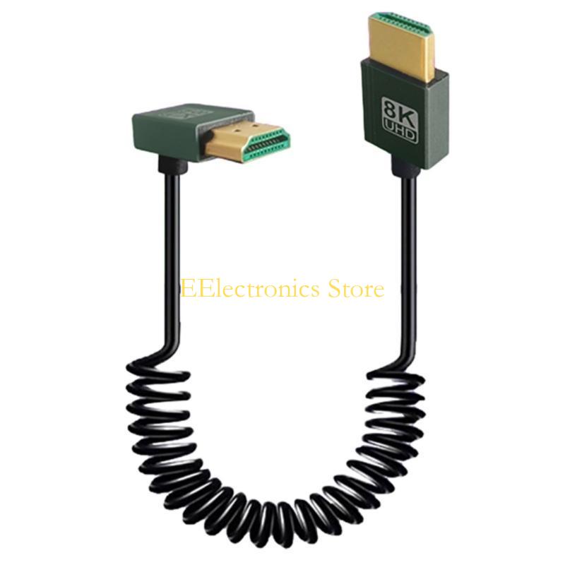 B03C High Performances HDMIcompatible Male to Male Coiled Cable 8K@60Hz Stretchable for Camera