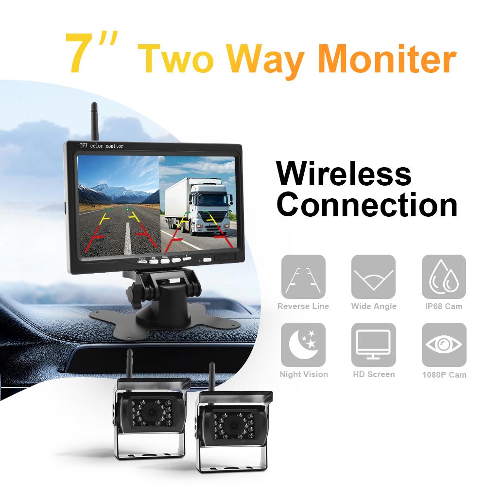 7" Wireless Reverse Camera System HD Night Vision Rear View Monitor for Truck RV Bus Trailer Excavator 12V-24V Backup Camera