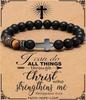 Kreuz Armband für Männer Sohn Bruder Taufe Kommunion Geburtstag Jahrestag Weihnachten Christlich Schwarze Tigerauge Perlen Schmuck