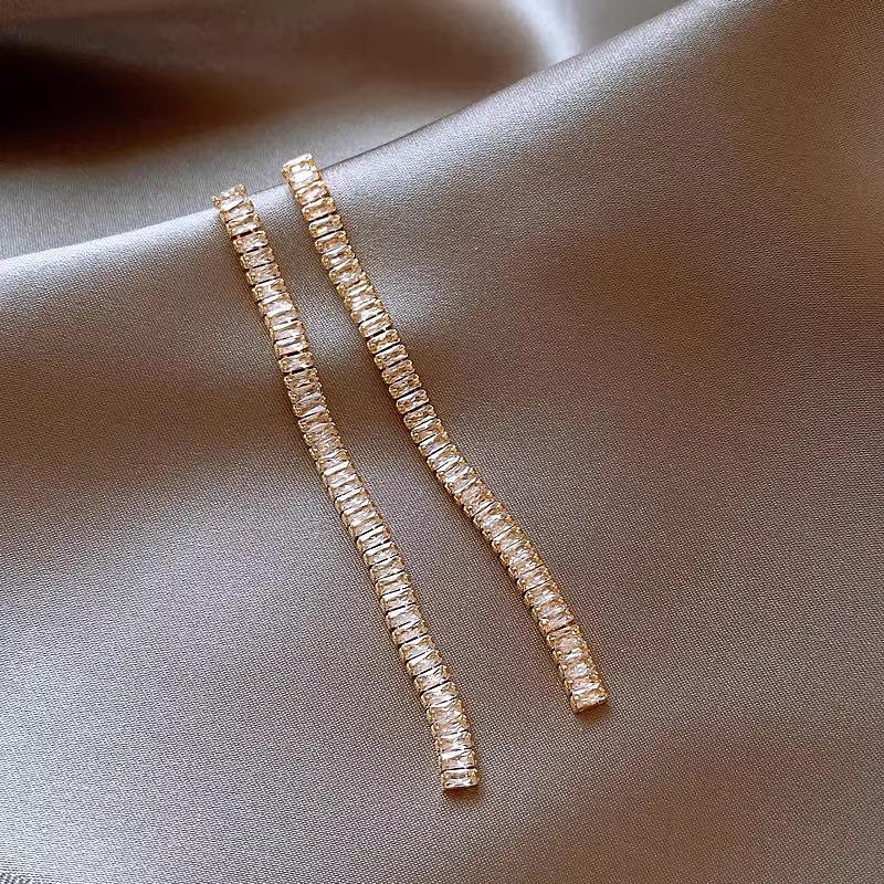 Silver Needle Zircon Tassel Dangle Earrings - Elegant Design, Trendy Women's Jewelry