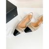 Sheepskin Version~ Woven Hollow Temperament Bag Head Sandals Women's Rear Strap Pointed Thick Heel Cool Slippers