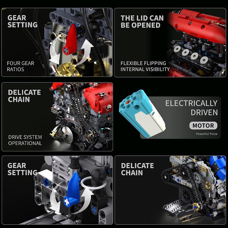 Technical V8 Electrice Driven Engine Building Blocks Simulation Supercar Engine MOC Bricks Science Education Toys Kid Adult Gift