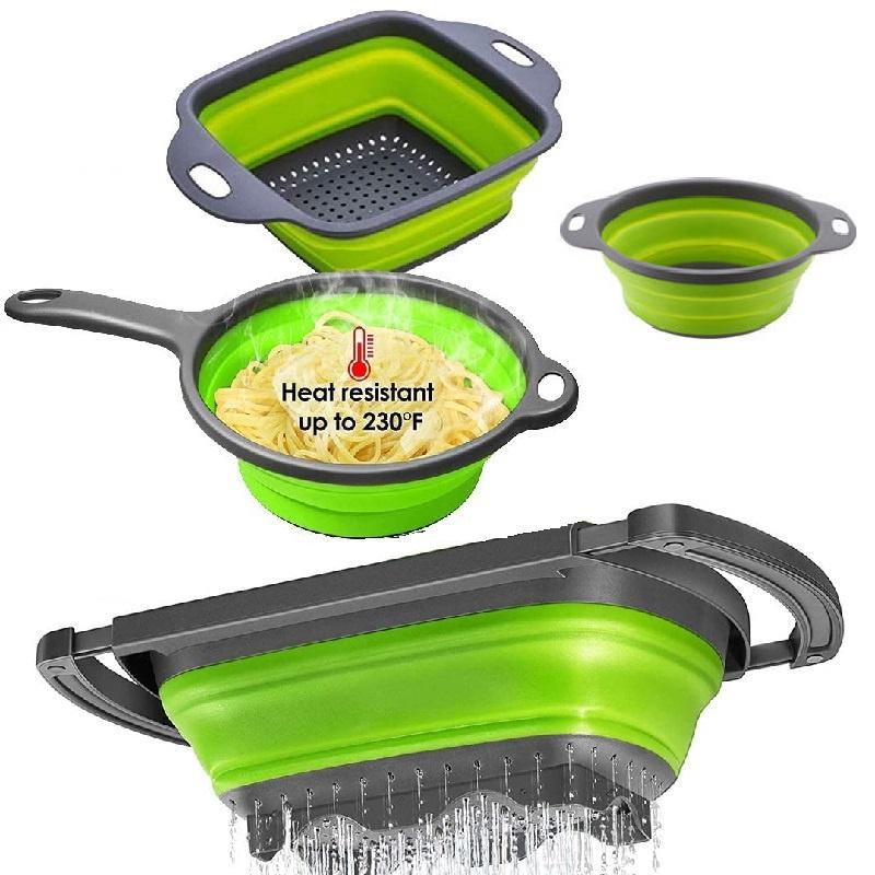 

Складная дренажная корзина для хранения с ручкой, кухонный многофункциональный фильтрующий набор для хранения 【Small size】4 piece suit зелёный