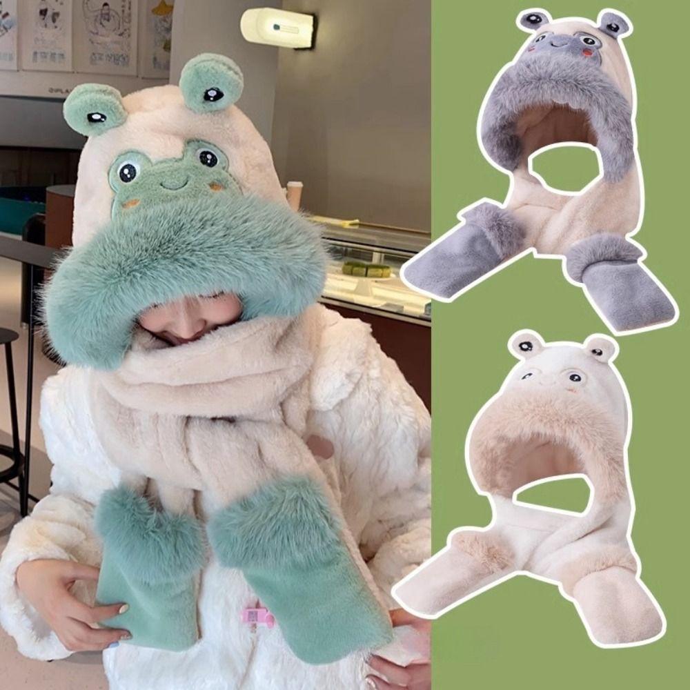 

Plush Ear Protection Cap Winter Hat Gloves Fashion Hat Scarf Gloves зелений