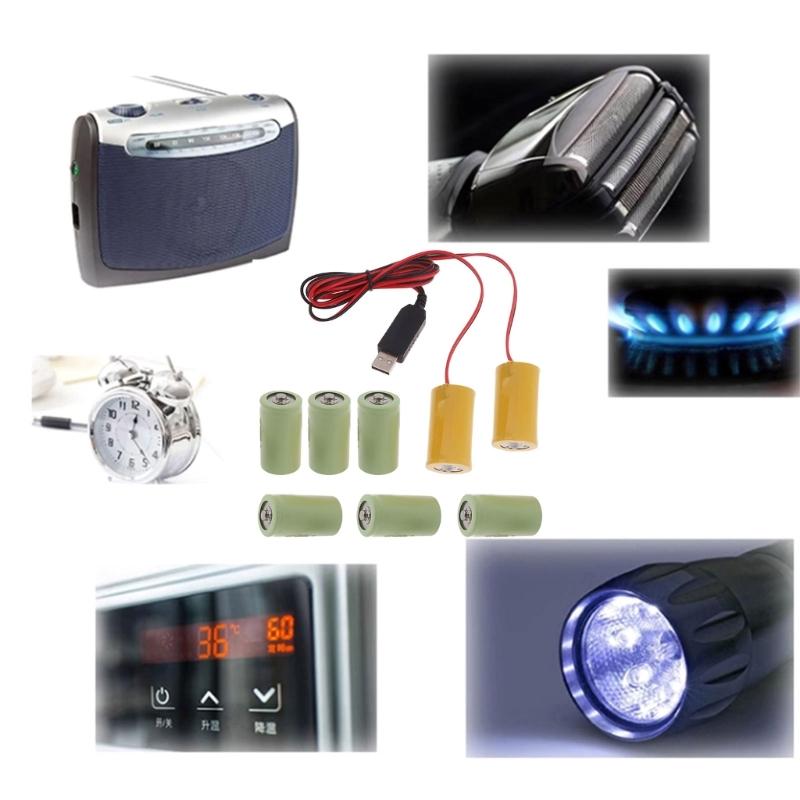 Universal 6V LR20 D Battery Eliminators USB Power Supply Cable , 4Pcs LR20 D Battery Replace Replacement Adapter