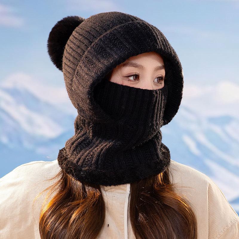 Fleece knitted warm hat women's outdoor cold scarf mask integrated hat winter cycling wool hat