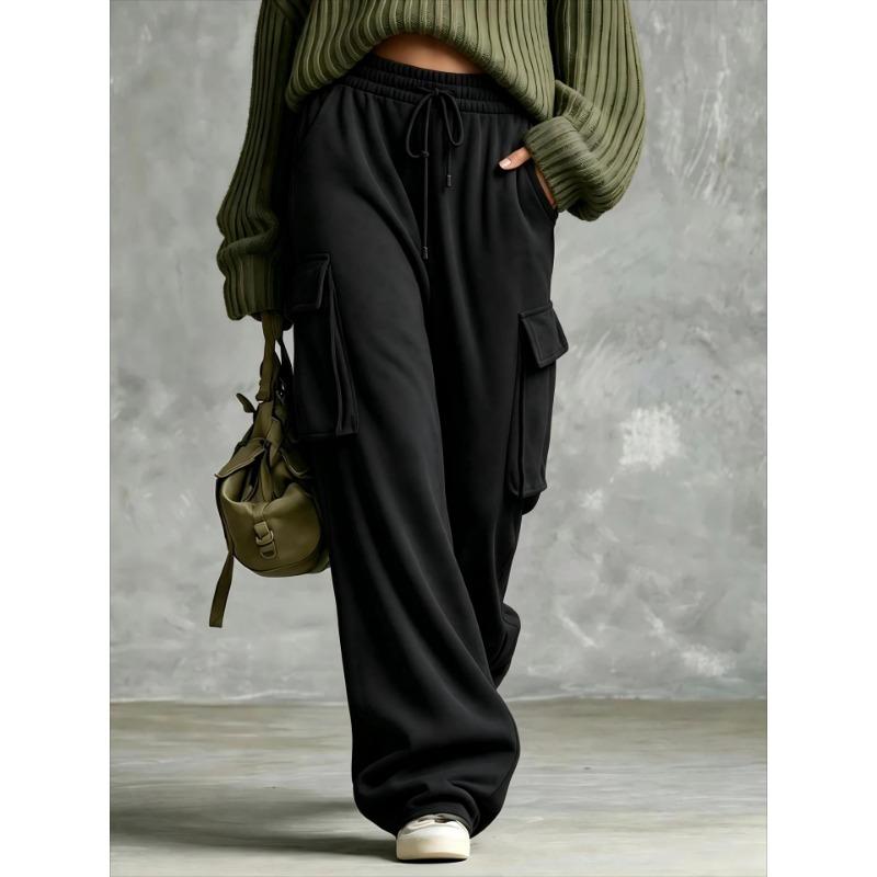 Relaxed Vintage Olive Green Drawstring Wide Leg Cargo Sweatpants