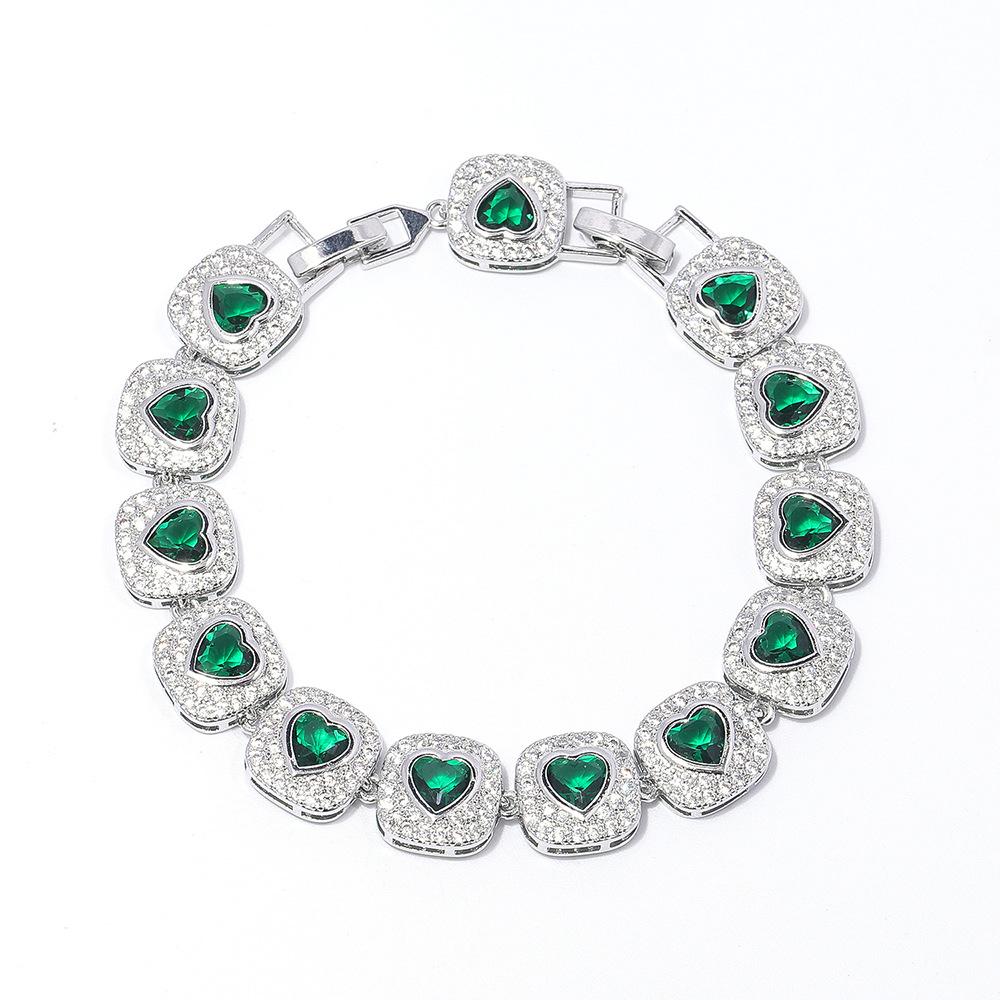 

European and American Bottom Set with Heart Shaped Zircon Bracelet Grand Emerald Bracelet That Does Not Fade Main chain 17.5cm + 3cm extension buckle