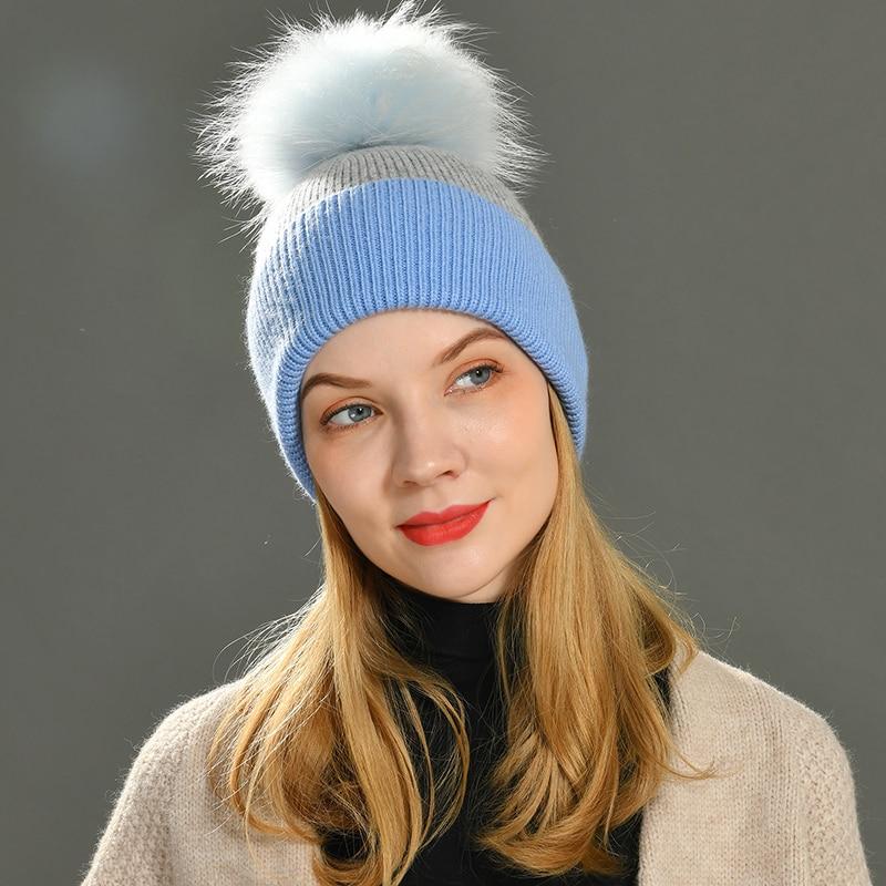 Buy Women Real Fur Pom Pom Hat Female 