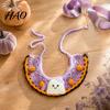 Cozy Knitted Pet Clothes Halloween Costume for Cats Small Dogs, Handmade Crochet Witch Hat Bib Puppy Party Accessories Collar, Adjustable Holiday Dog