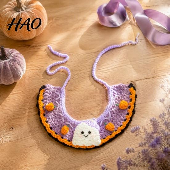 Cozy Knitted Pet Clothes Halloween Costume for Cats Small Dogs, Handmade Crochet Witch Hat Bib Puppy Party Accessories Collar, Adjustable Holiday Dog