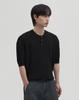 WORK ON BODY OFF Cool Bamboo Semi-Overfit Cable Henley Neck Short Sleeve Knit [Black]
