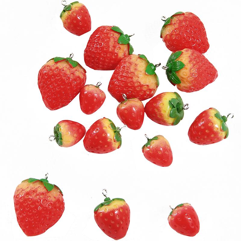 2pcs/lot 3D Red Strawberry Cabochon Resin Charms Pendants Beads for Jewelry Making Earrings Hair Rope Accessories