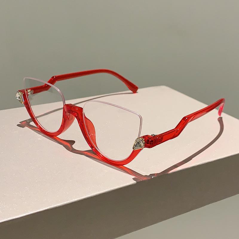 

Anti Blue Light Optical Half Frame Glasses Women Cat Eye Vintage Luxury Brand Designer Myopia Prescription Diamond Eyewear Frame