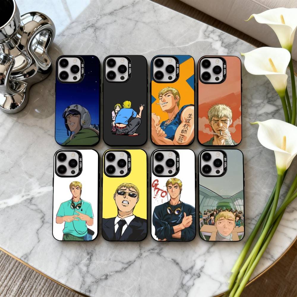 G-GTO-Onizuka T-Teacher-R Phone Case For iPhone17,16,15,14,13,12,11 Plus,Pro Max Black Candy Silver Plated Cover