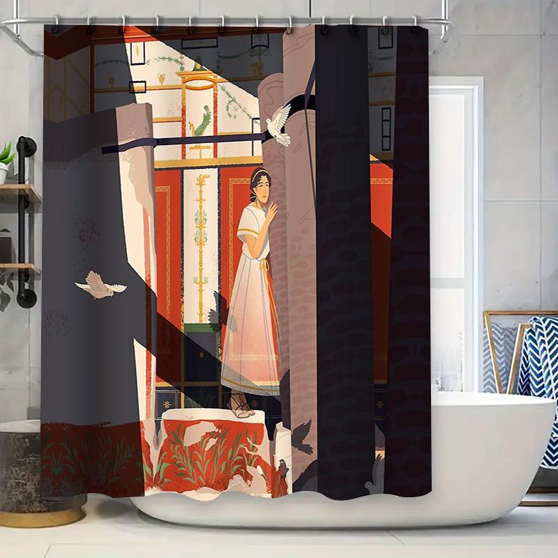 

Japanese Style Shower Curtain Japanese Cherry Blossom Pattern Waterproof Bathroom Decor Japanese Wave Pattern Fabric Shower Curt W60H190(CM)-1 Pcs