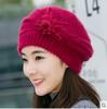 Hut Damen Winter Blume Kaninchenfellhut verdickter Baskenmütze warmer gestrickter Wollhut Herbst und Winter Mutterhut