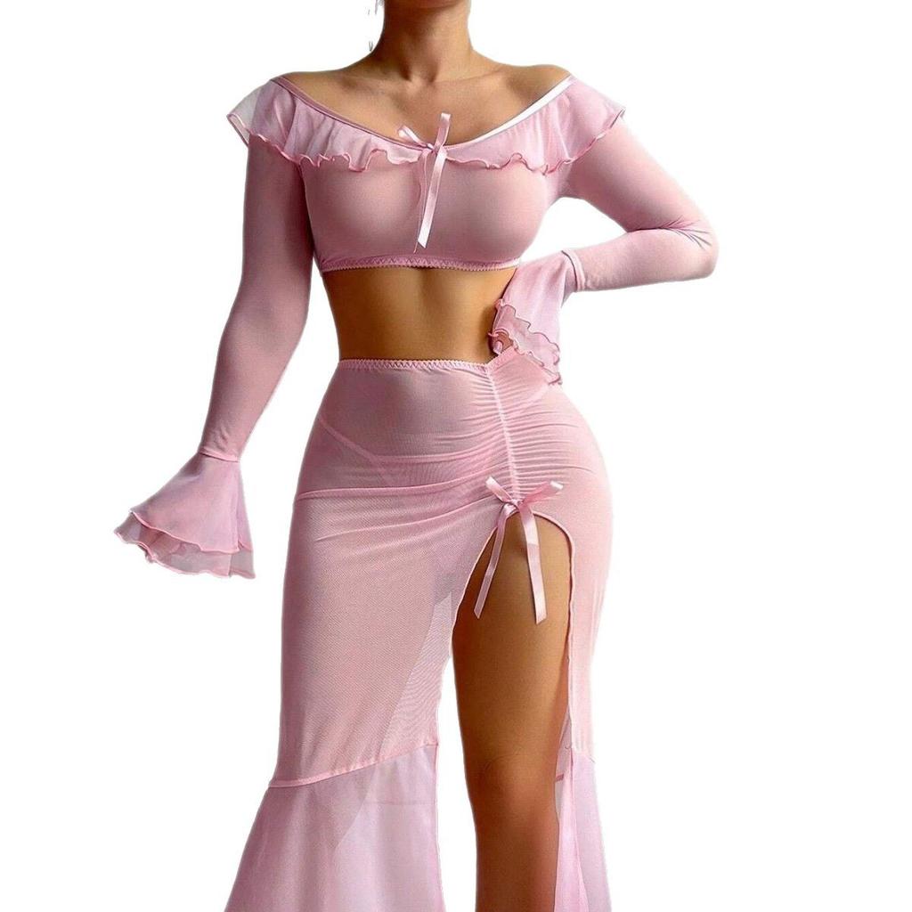 High-Slit Lingerie Dress Mesh Uniform High Split Dress Sexy Lingerie Set